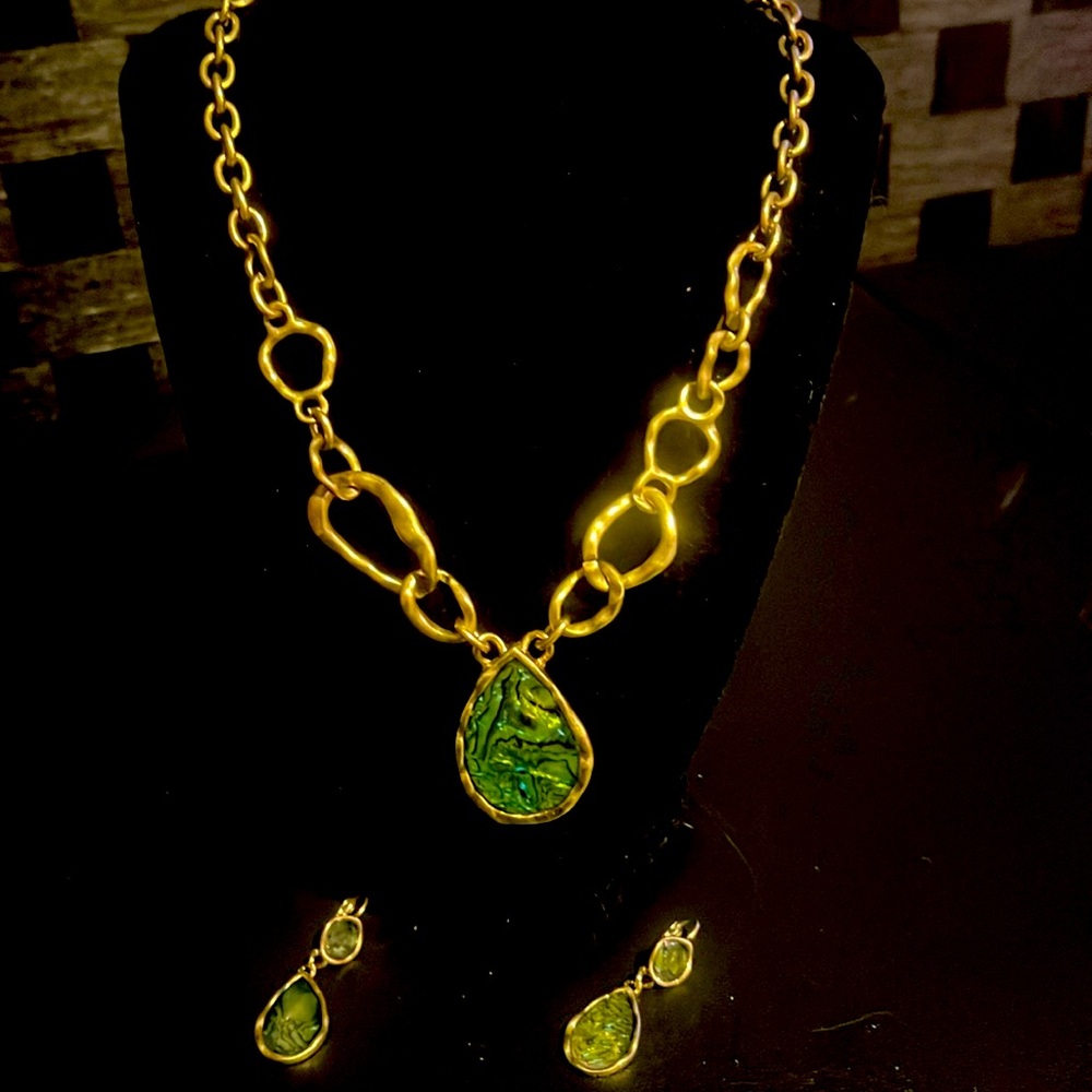 NRO Gold Large  Link Necklace & Matching Earrings Set